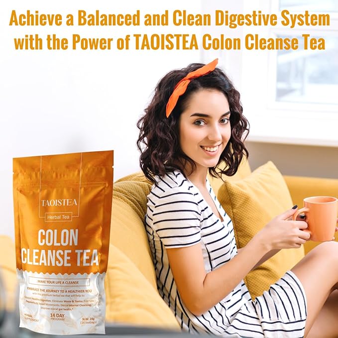 TAOISTEA Colon Cleanse Tea, Herbal Tea Blend with Senna, Peppermint, Dandelion Aloe Vera, Improve Digestive Health and Gental Gut Cleanse - 14 Bags