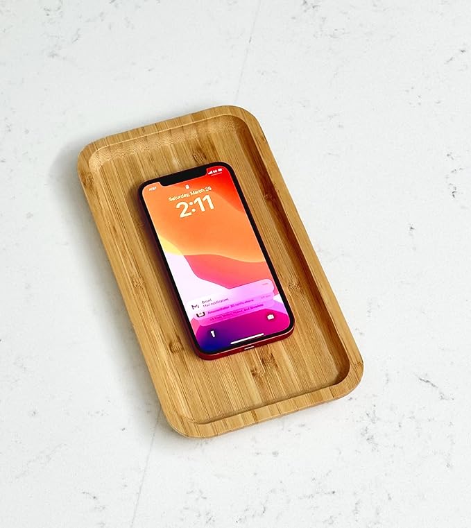 Bam&Boo Bamboo Serving Tray Natural Minimalist Rectangular (9.7” x 5.4" x 0.8") Coffee, Tea, Food, Drinks, Storage, Decor for Home, Kitchen, Bathroom