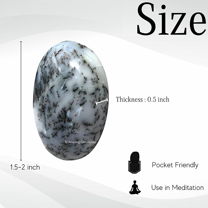 Amazing Gemstone Dendrite Opal Crystals and Healing Stones - Large Palm Stone Crystals Piedra - Crystal for Good Luck, Balanced Positive Energy, Meditation - Unique Stocking Stuffers, Gifts for Women