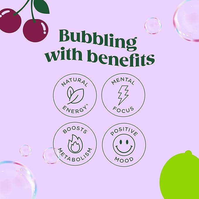 Bloom Nutrition Sparkling Energy Drink - Natural Caffeine, Zero Sugar, 180mg Caffeine - Antioxidant-Rich w/Green Coffee Bean, Green Tea Extract, Prebiotics - Cherry Lime - 12oz 12 pk