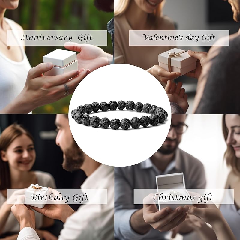 Lava Rock Protection Handmade Bracelets For Men Women Attract Wealth Chakra Feng Shui Stretchy Beaded Bracelets Lucky Anxiety Bracelets For Women (lava 2pcs)