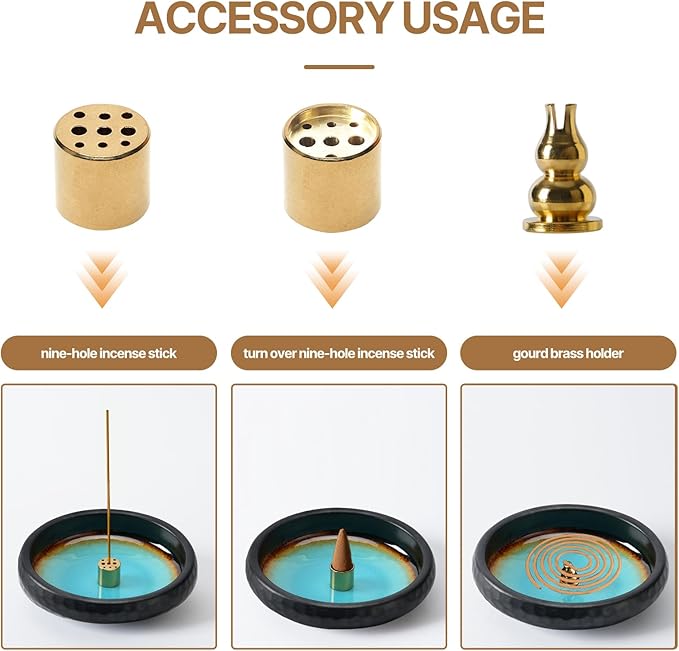 Ceramic Incense Burner,Handmade Incense Stick Incense Burner Reflux Burner,Sage, Coil Incense, Ash Catcher, Smudge Bowl for Yoga Meditation Room Décor,Crack Blue