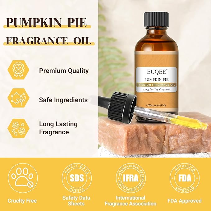 EUQEE Pumpkin Pie Fragrance Oil, Premium Pumpkin Pie Scented Essential Oils with Glass Dropper for Soap & Candle Making, Bath Bombs (2.02 Fl oz/60 ml)