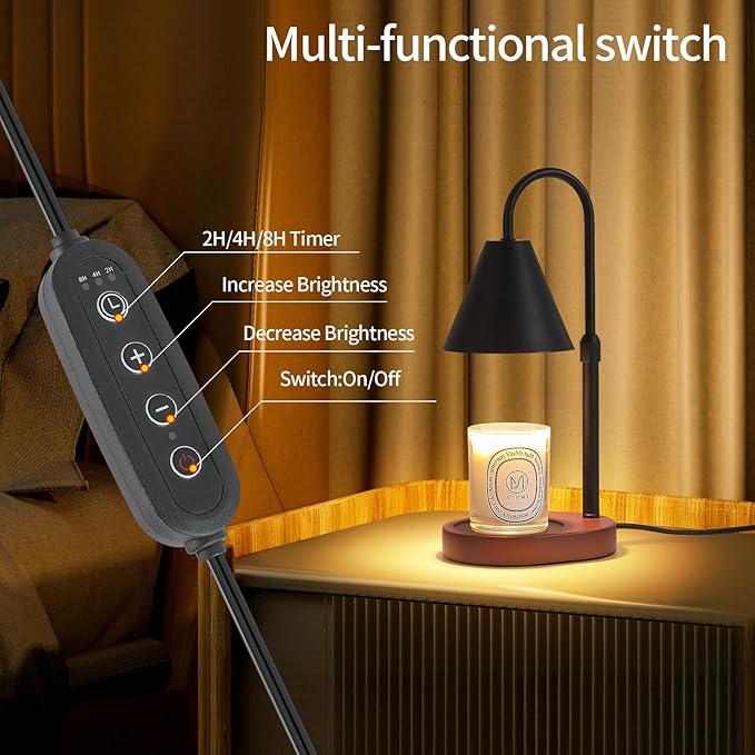 Black Candle Warmer Lamp with Timer and Dimmer,Mother's Day/Birthday/Christmas Gifts for Mom/Wife,Electric Wax Melt Warmer,Home Decor,Scented Jar Lamp,Adjustable Height,with 2 Bulbs