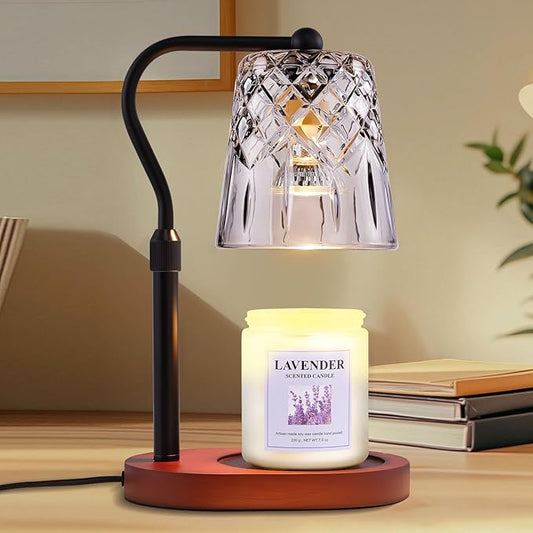 Candle Warming Lamp with Timer Dimmer, Adjustable Height Electric Wax Melt Warmer for Jar Candles with 3 Bulbs, Mother's Day Women's Home Decor Gift, Oval Base with Black Pole