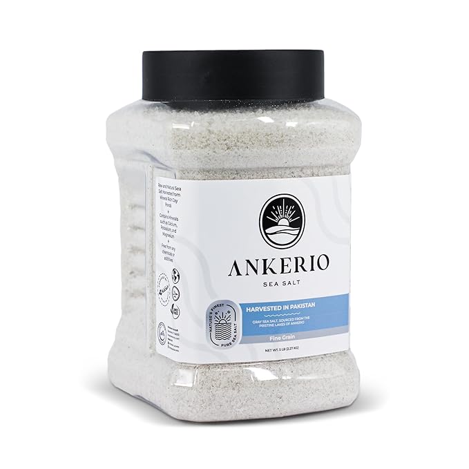 Ankerio Gray Sea Salt - 5 LB Jar, For Home Use or Food Service, Comfortable Grip Handle, Premium Pure and Natural Gray Sea Salt, Kosher Certified (Fine Grain)