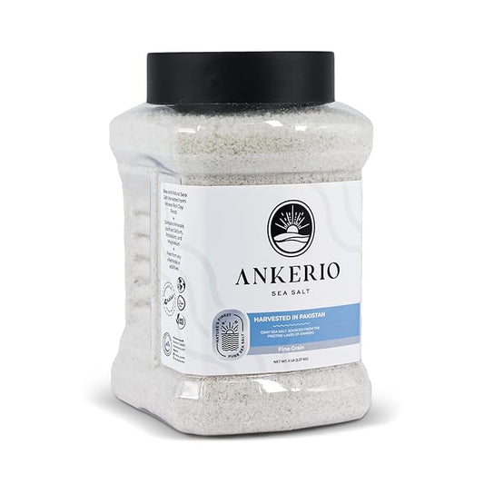 Ankerio Gray Sea Salt - 5 LB Jar, For Home Use or Food Service, Comfortable Grip Handle, Premium Pure and Natural Gray Sea Salt, Kosher Certified (Fine Grain)