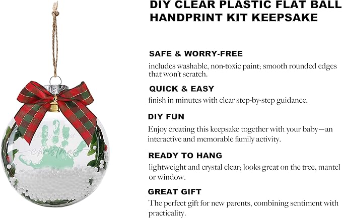 Stylor Baby's First Christmas Ornament 2025 - DIY Clear Plastic Flat Ball Handprint Kit Keepsake, for Newborn Boy or Girl, My 1st Xmas Tree Hanging Snowflakes Decoration