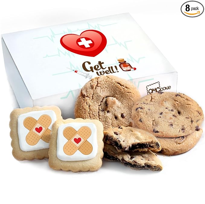 Get Well Soon Cookies Care package Gift Basket Chocolate Chip Fudge Filled Decorated For Men Women Kids | INDIVIDUALLY WRAPPED | Large Cookies | Feel Better After Surgery