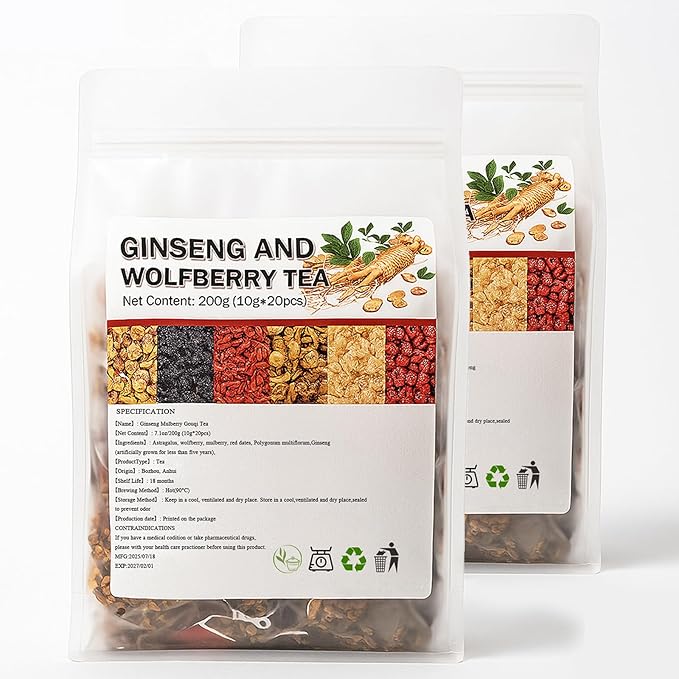 Kidney Tea - Ginseng and Wolfberry Tea, Ginseng Mulberry Gouqi Teabags, Natural Organic Kidney Cleanse Detox for Women & Men, 6 Precious Ingredients Formula (2)