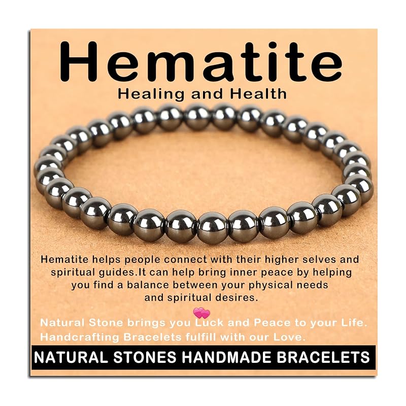 AD Beads Handmade Gemstone Stretch Elastic Bracelet Crystal Healing Reiki Nature's Beauty and Spiritual Essence Unisex (6mm, Hematite (Healing and Health))