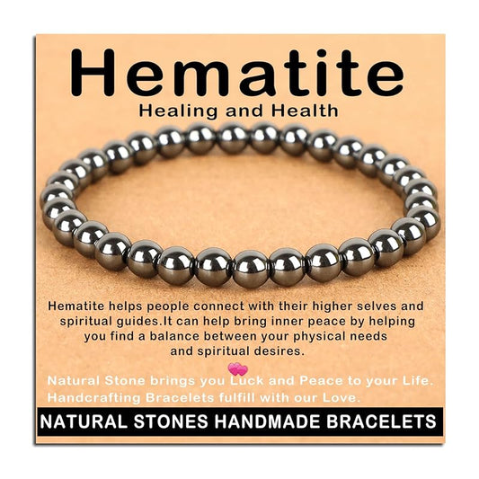 AD Beads Handmade Gemstone Stretch Elastic Bracelet Crystal Healing Reiki Nature's Beauty and Spiritual Essence Unisex (6mm, Hematite (Healing and Health))