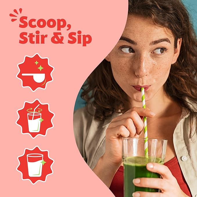 Amazing Grass Sweet Greens and Superfoods Powder for Digestive Health, Greens Powder, Digestive Enzymes, Probiotics, Spirulina, Chlorella, Peach Hibiscus, 30 Servings