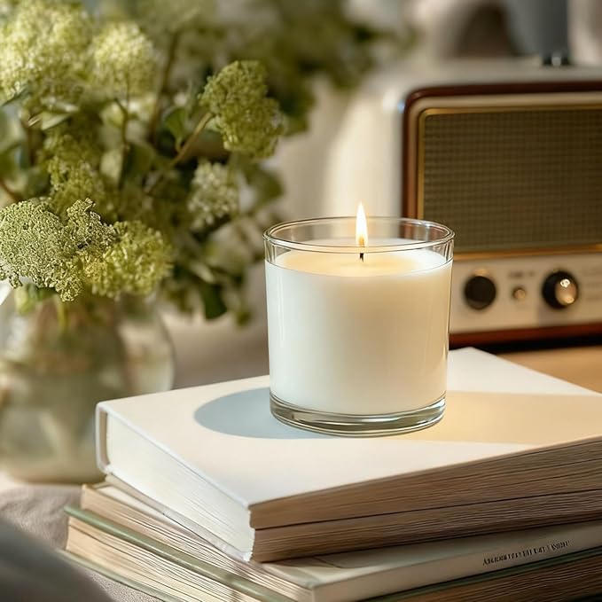 14 oz Glass Candle Jars, 6-Pack 2/3 Wick Candle Jars for Making Candles, Empty Thick Glass Wide-Mouth Jars with Bamboo Lids & Wick Kits, Candle Containers Bulk - Clear