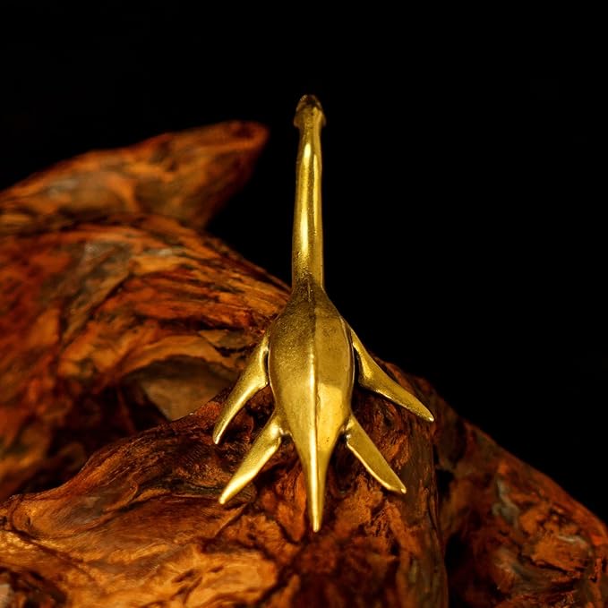 CHOVY Loch Ness Monster Statue - 100% Solid Brass Handcast Mythical Creature Sculpture, Vintage Swimming Nessie Collectible for Fantasy Decor - Unique Gift for Cryptid Lovers & Mystery Enthusiasts