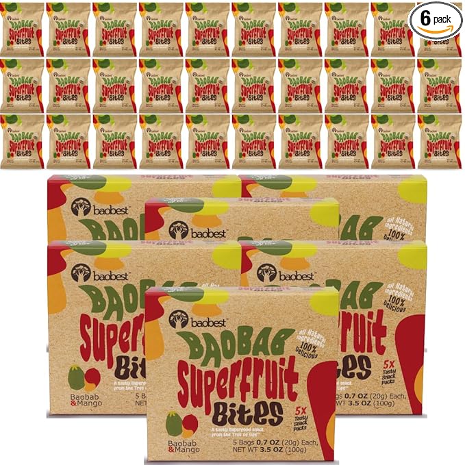 Baobest Superfruit Bites - Baobab Chews Mango Snack Pack - Vegan, Gluten Free, Preservative Free, Palm Oil Free, High Vitamin C Superfood Snack from The Tree of Life - 30 Servings
