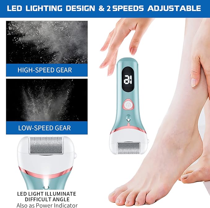 Electric Foot Callus Remover, Rechargeable Portable Electronic Foot File Pedicure Kits, Waterproof Foot Scrubber File, Professional Pedicure Tools, Foot Care for Dead Skin Ideal Gift, 3 Rollers