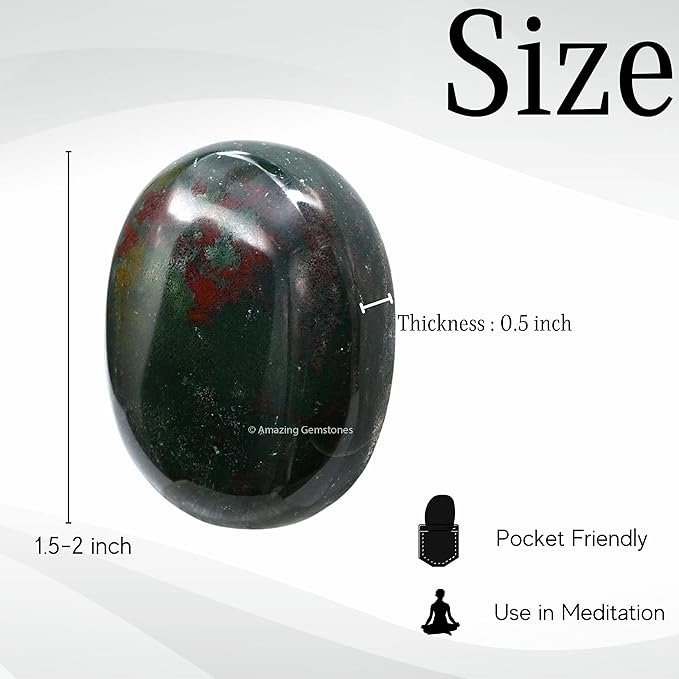 Amazing Gemstone Bloodstone Crystals and Healing Stones - Large Palm Stone Crystals Piedra - Crystal for Good Luck, Balanced Positive Energy, Meditation - Unique Stocking Stuffers and Gifts for Women