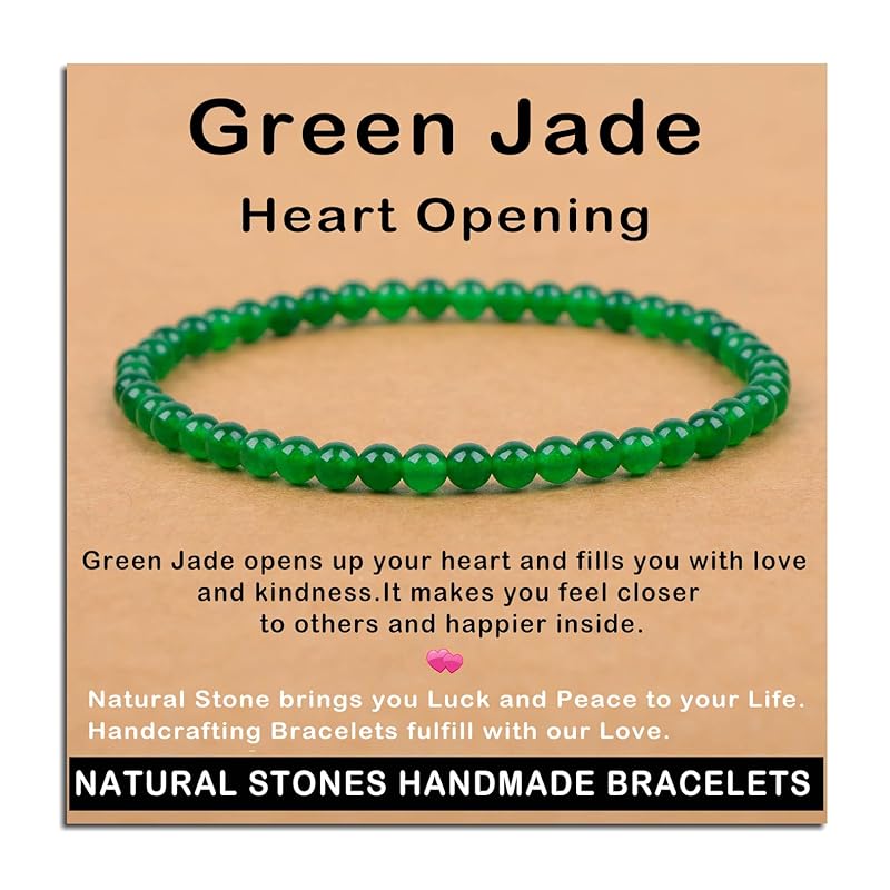 AD Beads Handmade Gemstone Stretch Elastic Bracelet Crystal Healing Reiki Nature's Beauty and Spiritual Essence Unisex (4mm, Green Jade (Heart Opening))