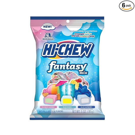 HI-CHEW Fantasy Mix, 6 Bags, 3oz each - Rainbow Sherbet Blue Hawaii Blue Raspberry - Unique Fun Soft & Chewy Halloween Candy - Immensely Juicy Fruity Candy Flavors - Individually Wrapped for Sharing