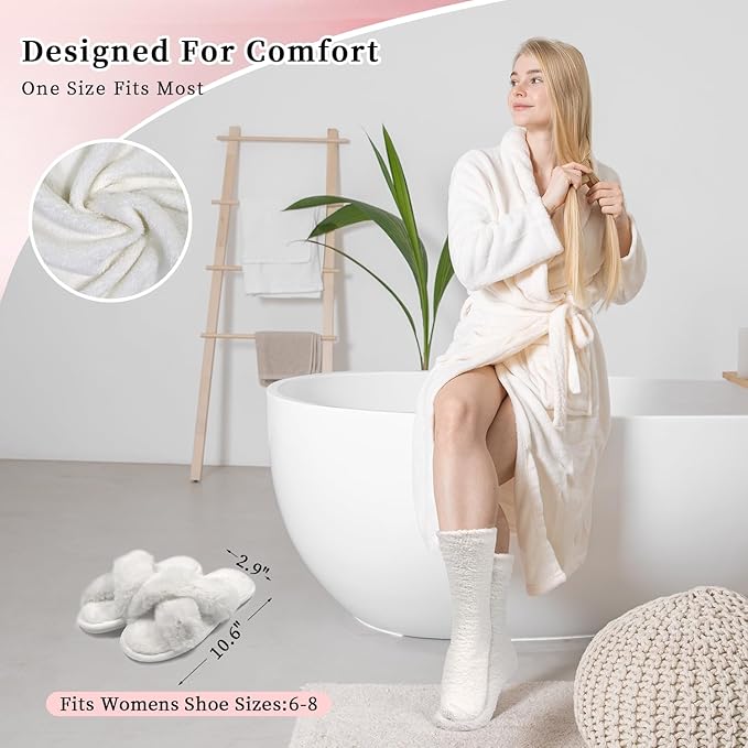 Birthday Gifts For Women, Bathrobe Set With Silky Satin Sleep Mask, Spa Robe and Slippers set, Scented Candle Self Care 7 Pack Set Suitable For Christmas Thanksgiven Day Beige