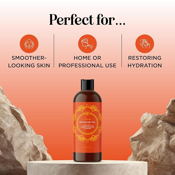 Arnica Massage Oil for Muscle Relaxing - Comforting Sore Muscle Massage Oil for Full Body Relief with Soothing Chamomile Lavender Peppermint & Rosemary Essential Oils - Vegan & Non GMO (16 Fl Oz)