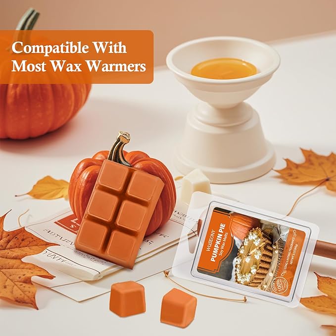 Autumn Scented Wax Melts, Fall Wax Cubes Gift Set, Soy Wax Tarts for Warmer - Pumpkin Pie, Apple Cider, Cinnamon, Autumn Wreath, Forest Pine, Snickerdoodle, Caramel Corn, Vanilla, 8 Pack