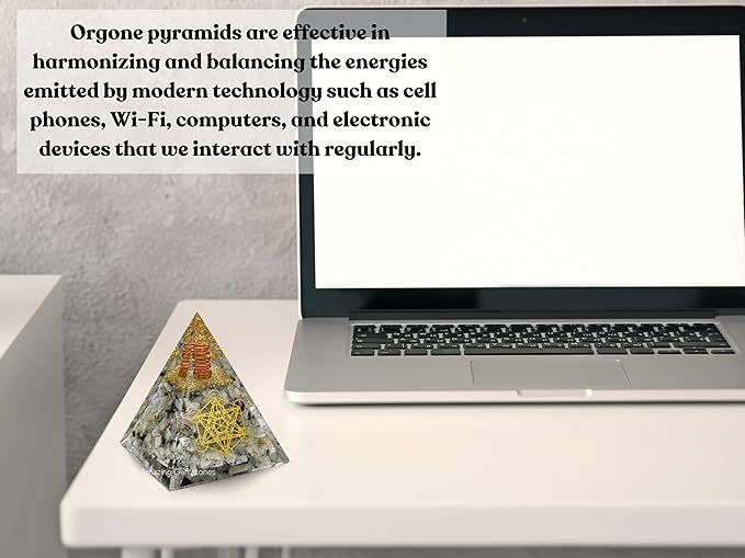 Amazing Gemstone Organite Orgone Pyramid Extra Large 105 MM - Metatron Cube Orgone Energy Pyramid with Rainbow Moonstone Crystals and Healing Stone - Orgonite Pyramids Crystals and Positive Energy