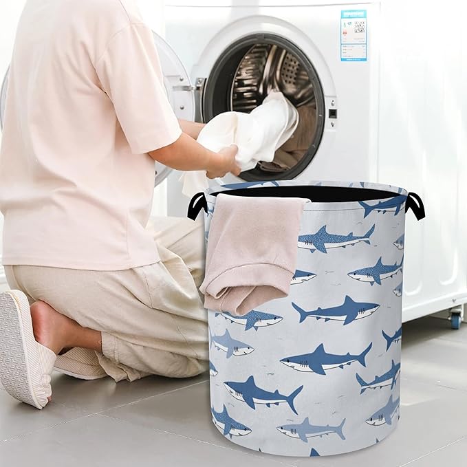 Cute Shark Laundry Basket,Foldable Oxford Cloth Tote Bag Laundry Hamper Clothes Storage Bucket Organizer for Bedroom Laundry Storage Dormitories 16" x 20.8"