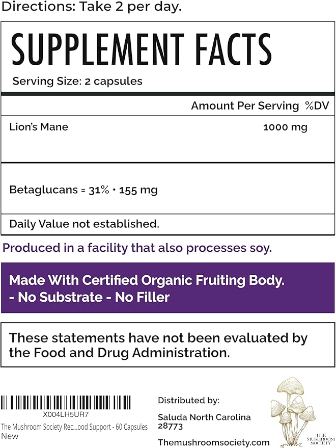 Brain Gain Lion’s Mane Supplement - 1000 mg Organic Dual Extraction with 30% Beta-Glucans for Memory, Focus & Brain Health - 60 Vegan Capsules