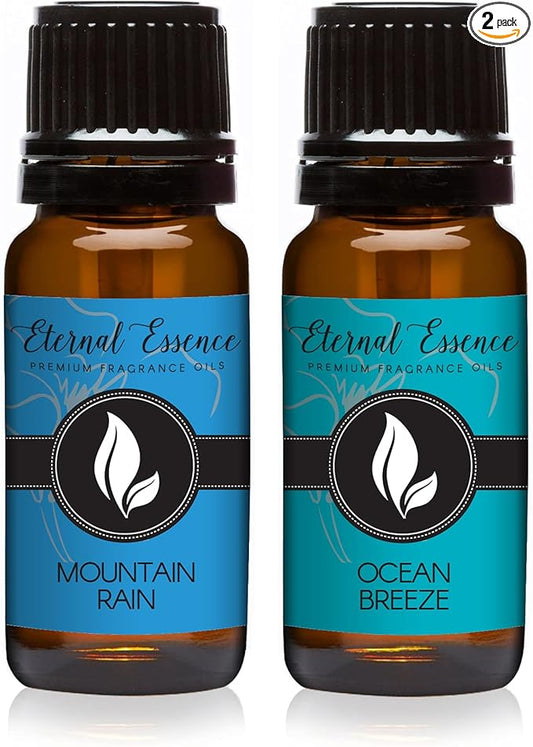 Eternal Essence Oils 2 Pack 10ml Premium Fragrance Oil - Mountain Rain & Ocean Breeze - for Candle, Soap Making, Aromatherapy, Diffusers, Home Care, & Humidifiers