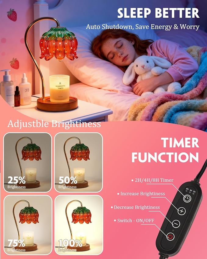 Strawberry Candle Warmer Lamp, Cute Candle Lamp with Timer & Dimmable, Birthday Christmas Gifts for Women Mom, House Warming Gift New Home, Lotus Wax Melt Warmer for Yankee Village Candles