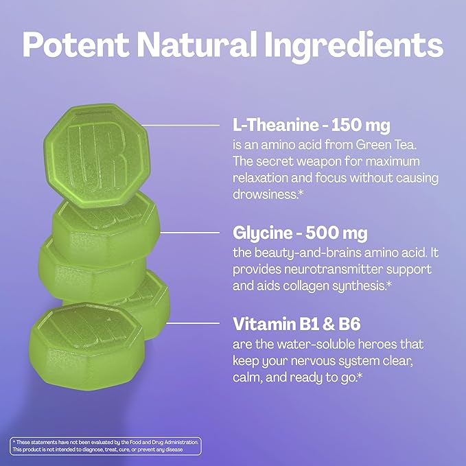 URVI® Neuro Gummies – 500mg Glycine, 150mg L-Theanine (high Potency), Vitamins B1 & B6 for Rest & Sleep, Relaxation, Calm Focus – Sugar-Free – Green Tea & Apple – 60 Count