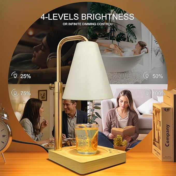Candle Warmer Lamp with Timer Electric Wax Warmer for Scented Wax Melt Warmer Melter for Jar Candles Touch and Remote Control Dimmable Adjustable Height Gifts for Women 2 Bulbs,White Metal