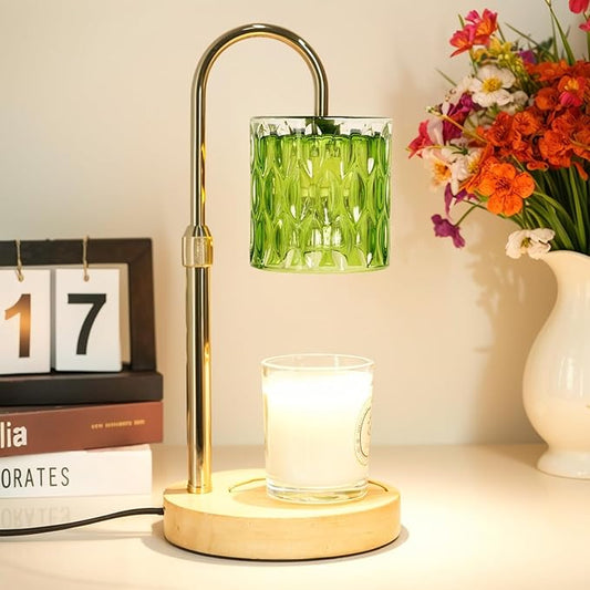 Candle Warmer Lamp with Timer and Dimmable, Electric Wax Melt Candle Warmers Height Adjustable with 2 Bulbs, Birthday Gifts for Women House Warming, Modern Home Decor for Scented Jar Candles(Green)