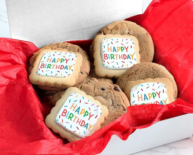 Happy Birthday Gift Basket Cookies Chocolate Chip Cookie Treats Fresh Bakery Fudge Filled Care Package For Men Women Kids | INDIVIDUALLY WRAPPED | Large Cookies