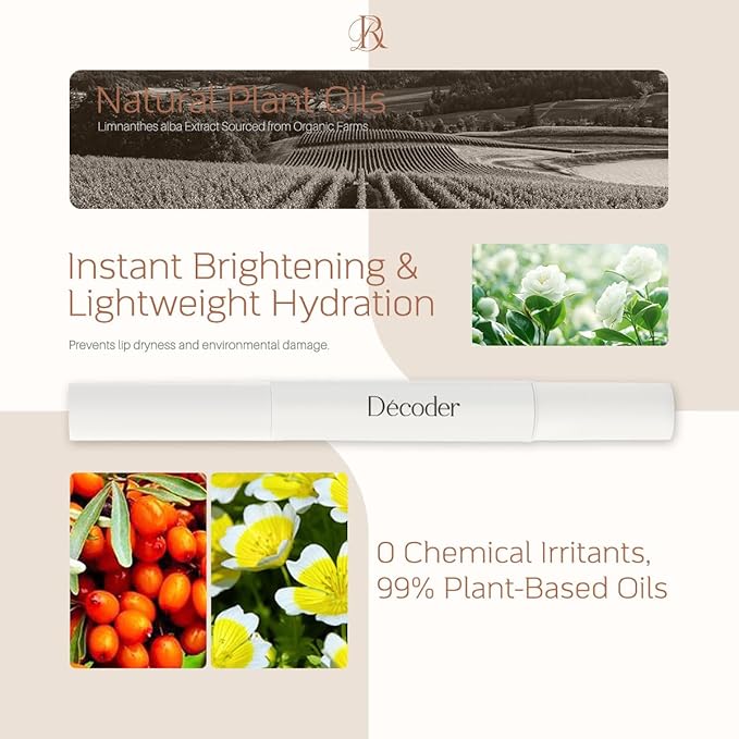 Decoder Moisturizing Natural Nourishing Lip Oil for Women | Squalane + Sea Buckthorn + Jojoba + Camellia Oil – Long-Lasting Moisture, Anti-Chap, Glossy Finish & Lip Line Reduction (1)