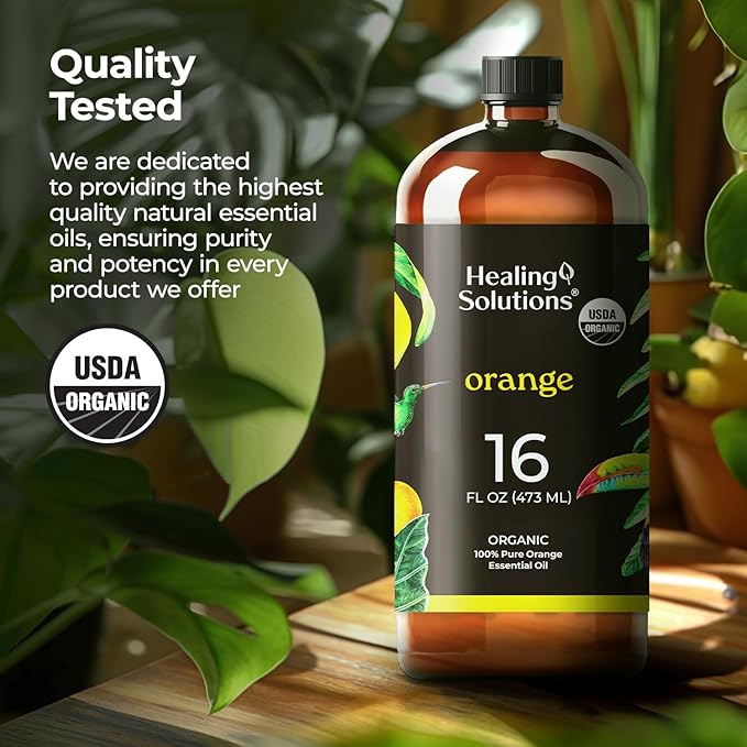 Healing Solutions Orange Essential Oil - Bulk, 16oz Organic Bottle - Sweet Orange for Cleaning & Skin Care