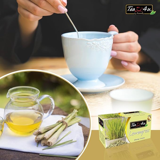 TEA 4U. BY ANVERALLY Lemongrass Herbal Tea Bags - 25 Count (Caffeine Free, Soothing Brew, Authentic & Fresh Flavor)