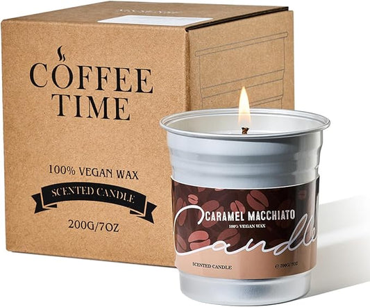 M&SENSE Coffee Candles Caramel Macchiato Scented, Soy Based Wax 7oz 42 Hours Non Toxic Clean Burn, Highly Scented Relaxing Candle for Home, Holiday Aromatherapy Gifts for Coffee Lovers