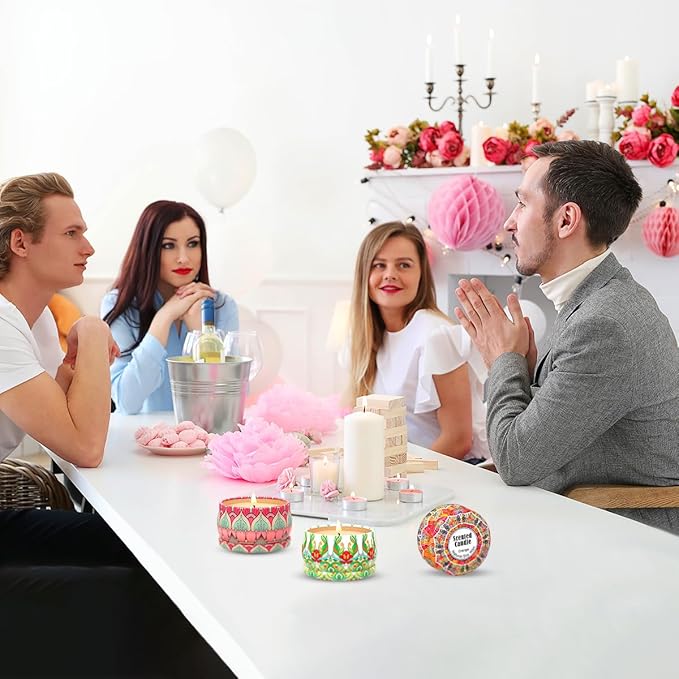 3 Packs Rose, Vanilla and Orange Scented Candles Christmas Gift Set for Women, Small 2.5oz Decorative Natural Soy Wax Aromatherapy Candles in Cute Travel Metal Tin for Home Mother's Day