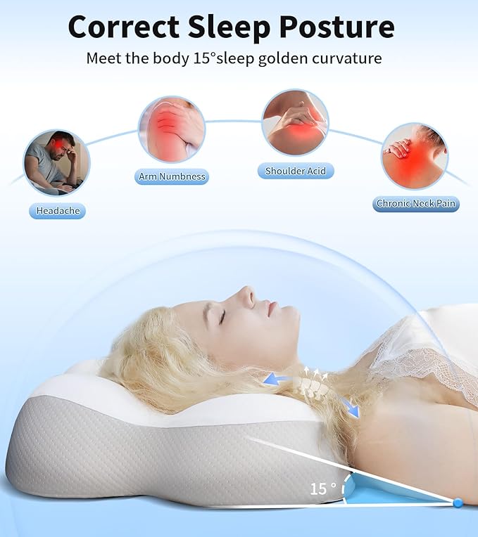 Cervical Pillow for Neck and Shoulder, Ergonomic Side Sleeper Pillow for Neck Support, Contour Memory Foam Pillows for Side Back & Stomach Sleepers with Cooling Pillowcase