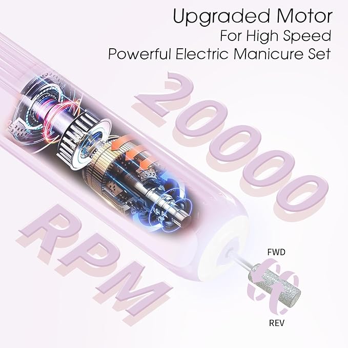 Professional Manicure Pedicure Kit -360° Light, Rechargeable Electric Nail Drill, Cordless Electric Nail File Set, 3 Speeds Hand Foot Care Nail Drill for Thick Nail Toenail Cuticle