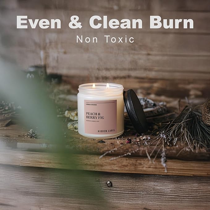 Hidden Label Peach & Berry Fig Soy Wax Candle, 12oz 2 Wick Natural Soy Non Toxic Candles, Clean Burning Long Lasting Aromatherapy for Home | Gifts,Premium Scents for Relaxation & Stress Relief,Gifts