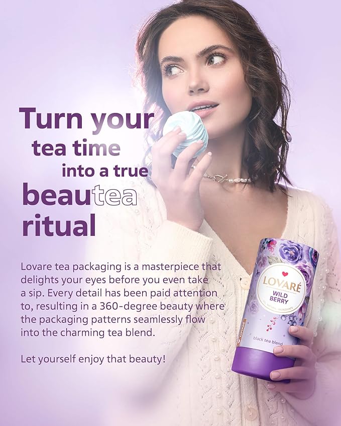 LOVARE Wild Berry Loose Leaf Tea 80 g - Made in Ukraine - Black Tea, Cherry, Roses, Hawthorn Berries, Elderberry, Black Currant Berries, Strawberry - Gift Box with 15 Paper Filters