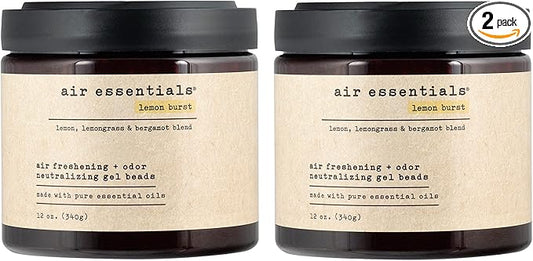 Air Essentials Air Freshener & Odor Neutralizer Gel Beads - 12 oz, Pack of 2 - Odor Eliminator - Made with Pure Essential Oils - Lemon Burst Scent