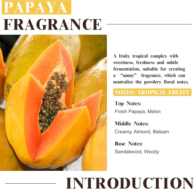 EUQEE Papaya Fragrance Oil, Premium Fragrance Essential Oil with Glass Dropper for Aromatherapy, Soap Candle Making - 2.02 Fl oz/ 60ml