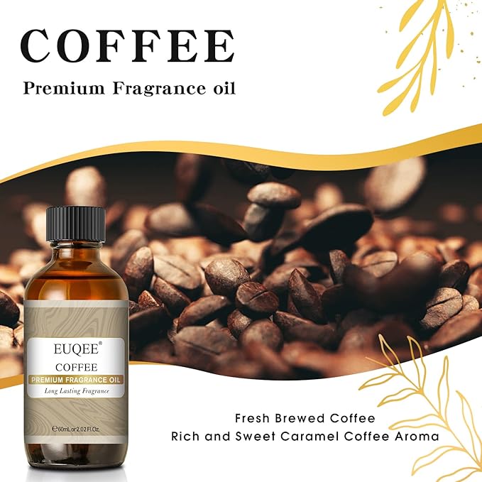 EUQEE 60ML Coffee Fragrance Oil 2.02 Fl oz Premium Fragrance Essential Oils with Glass Dropper for Diffuser, DIY Bath Bombs, Aromatherapy, Soap Candle Making