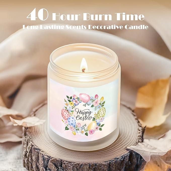 Easter Candle - Cream Vanilla Scented Natural Soy Wax Candel for Home, Egg Décor Spring Candle, Easter Gifts for Women, Clean Burning, Vegan Jar Candle for Birthday,Aromatherahpy,Relaxation(7oz)