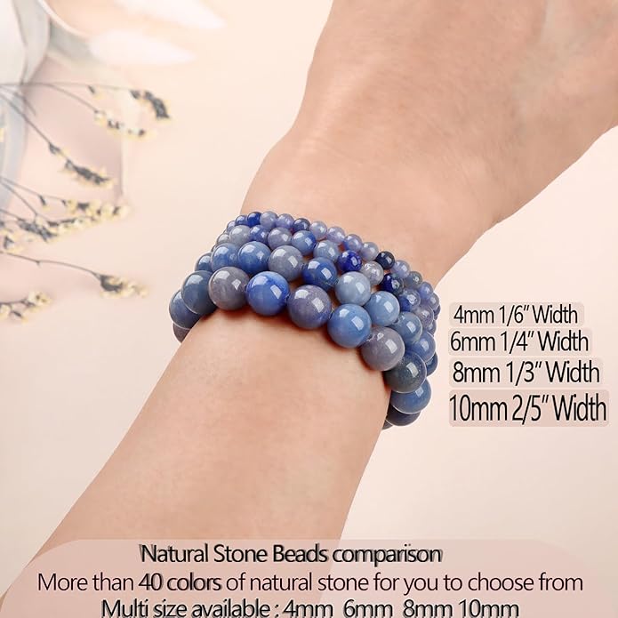 LPBeads Handmade Natural Gemstone Stretch Elastic Bracelet Healing Crystal Round Stone Beads Jewelry Gifts for Women Men